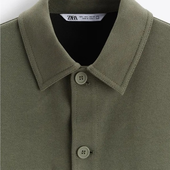 Zara olive soft pocket shirt relaxed fit lapel collar long sleeves button cuff - Picture 5 of 16